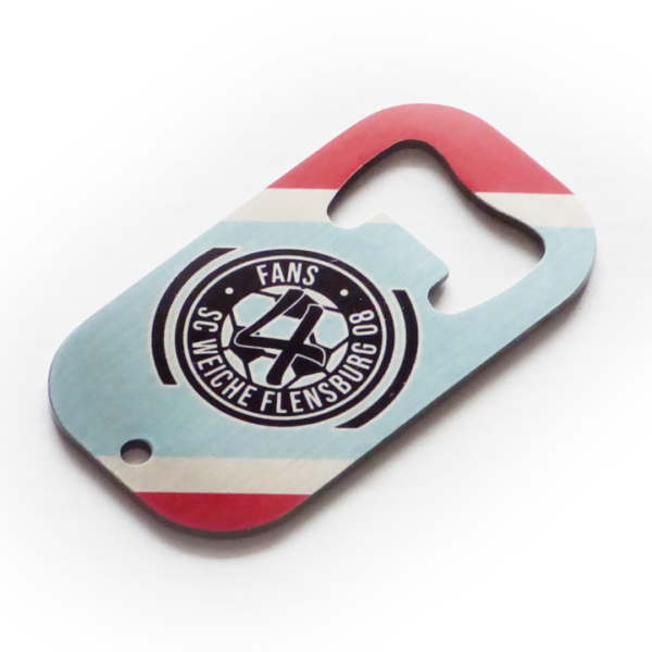 Edelstahl Flaschenöffner mit Fans 4 SCW FL 08 Logo bedruckt