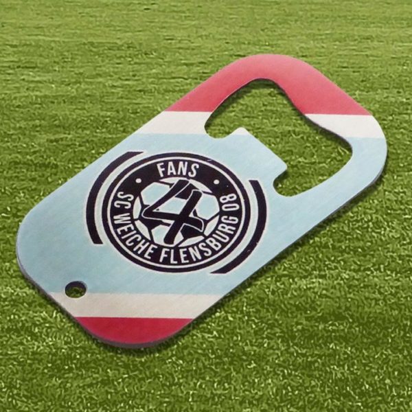 Edelstahl Flaschenöffner mit Fans 4 SCW FL 08 Logo bedruckt